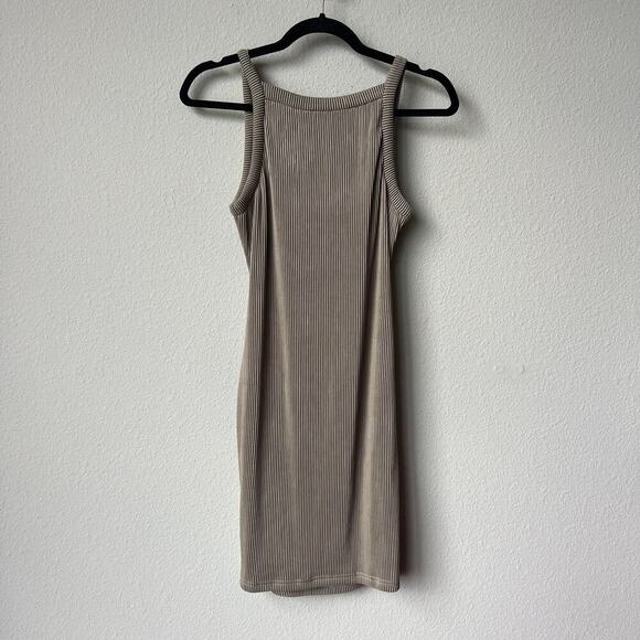 NWT Angel Biba Mocha Brown Ribbed Open Back Cut Out Mini Dress Size M - Picture 3 of 8